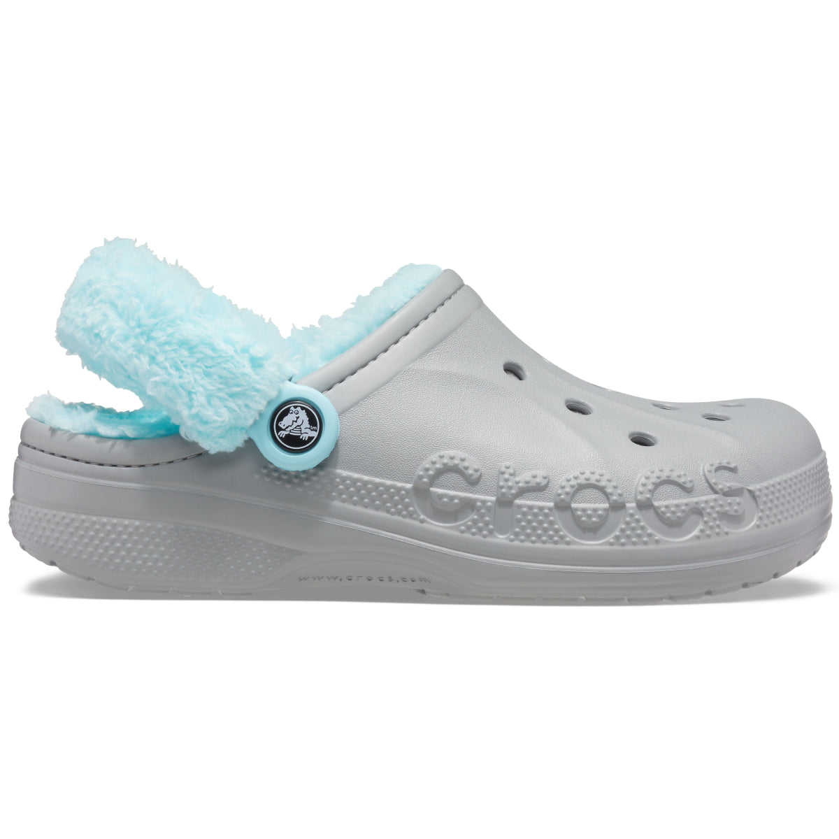 Baya Lined Fuzz Strap Clog - Light Grey/Ice Blue