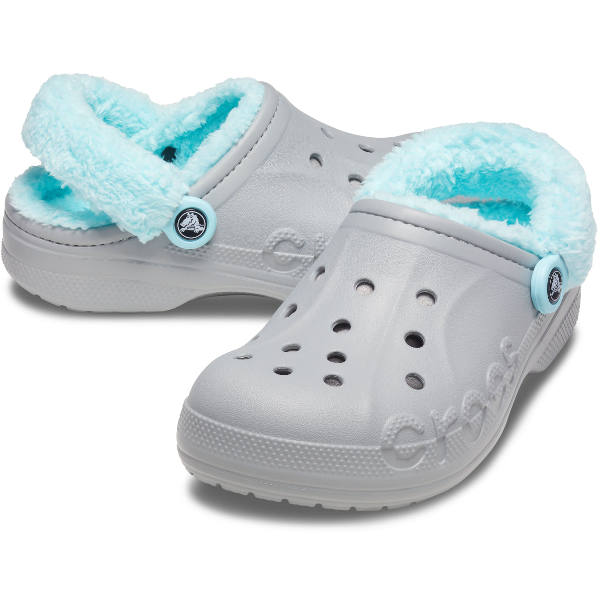 Baya Lined Fuzz Strap Clog - Light Grey/Ice Blue
